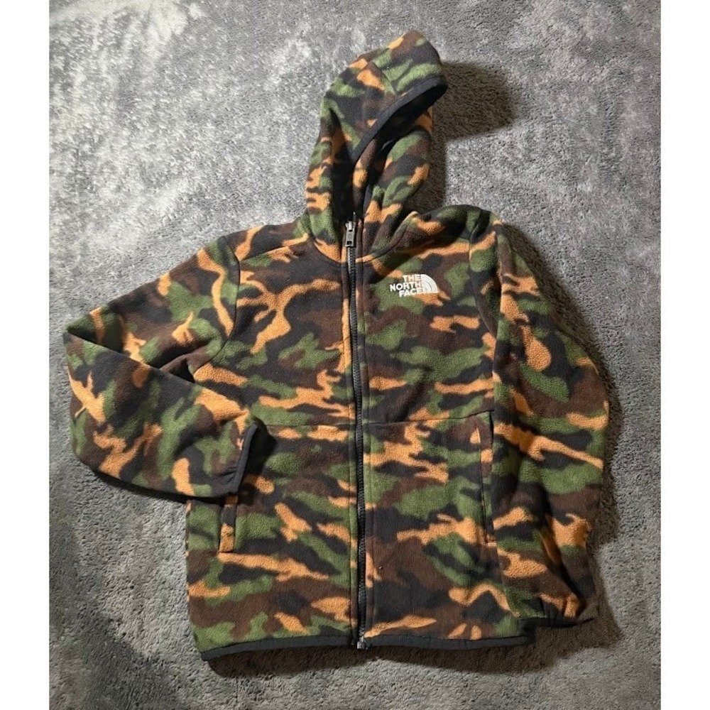 The North Face Boys Glacier Full Zip Fleece Hoodie Camo Green Brown Size 7/8 S